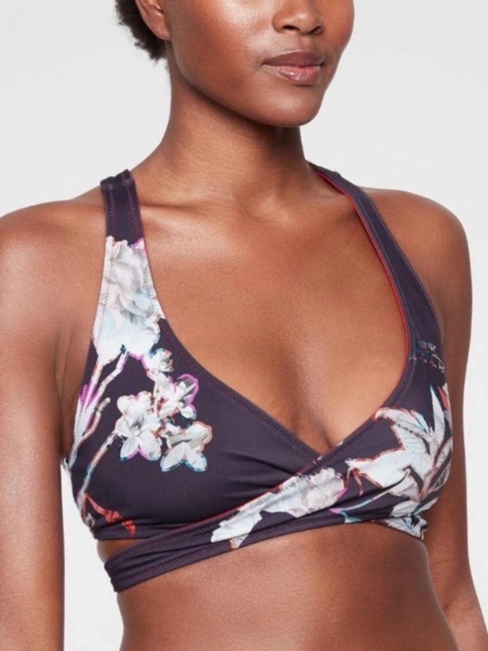 Athleta Plum Floral/Red Reversible Top Wrap-Style Two-Piece Swim Set (Size S)